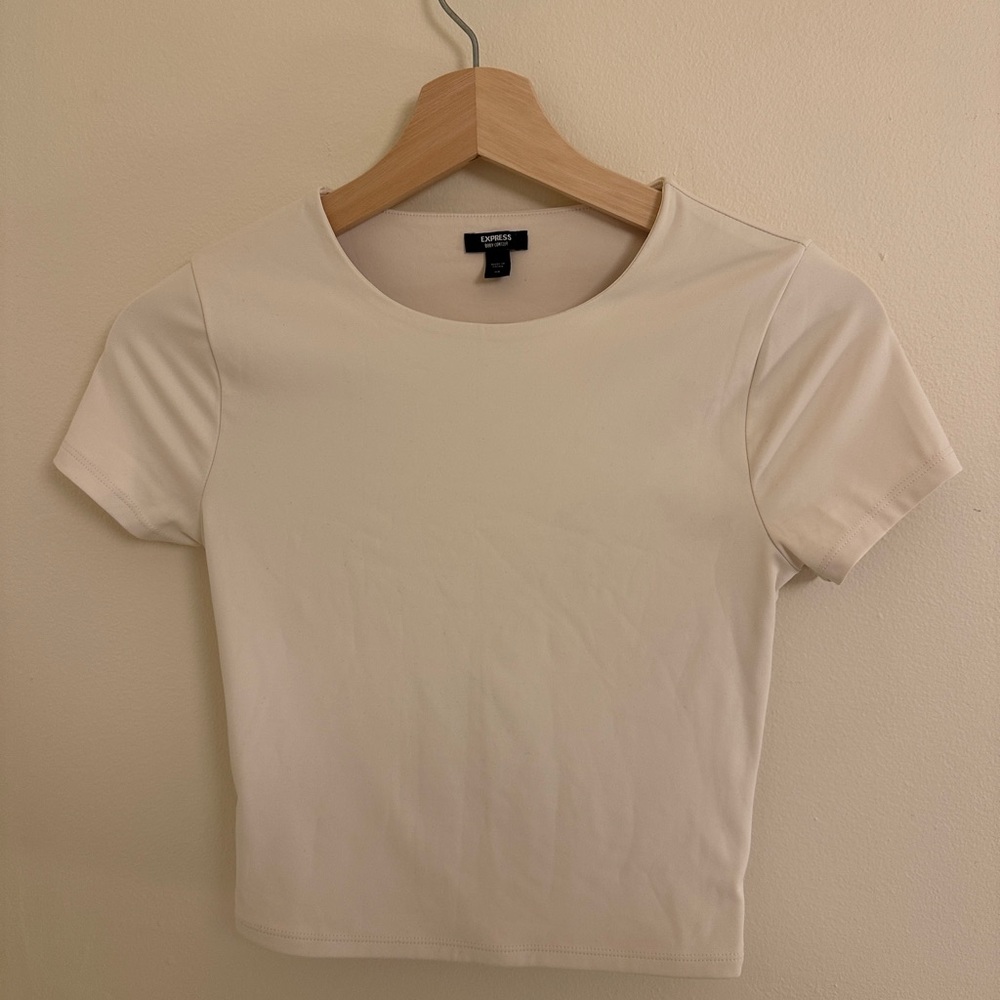 Express Women's Cream Short Sleeve Crewneck Top